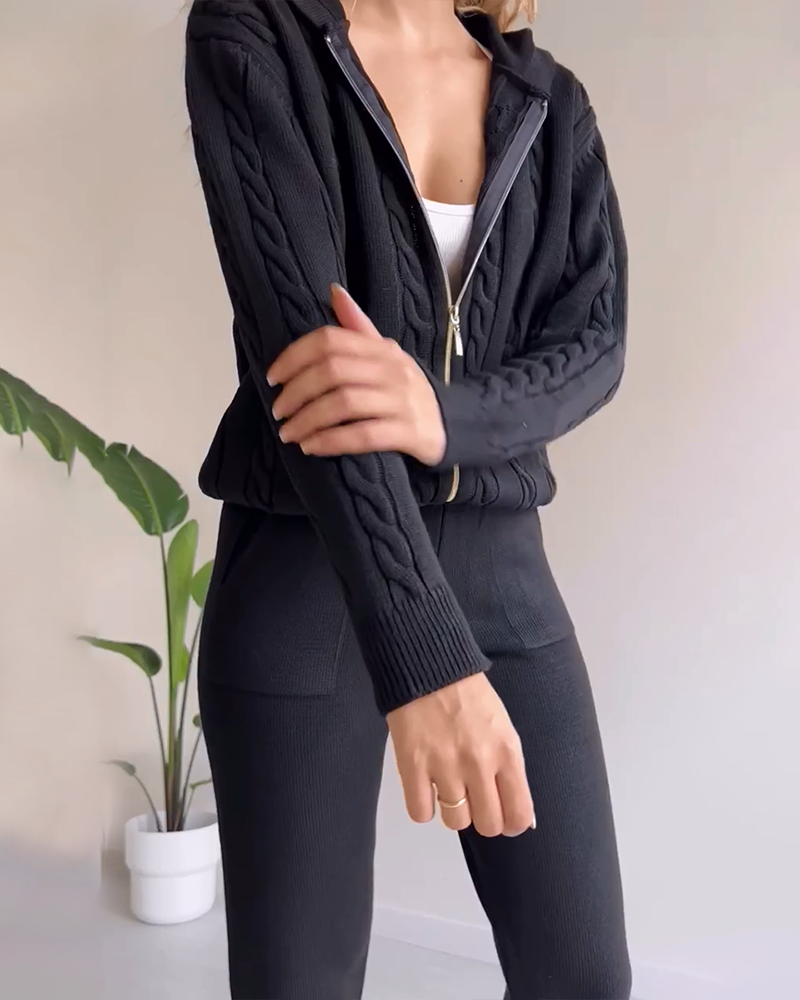 Ensemble cardigan pull torsadé jacquard décontracté