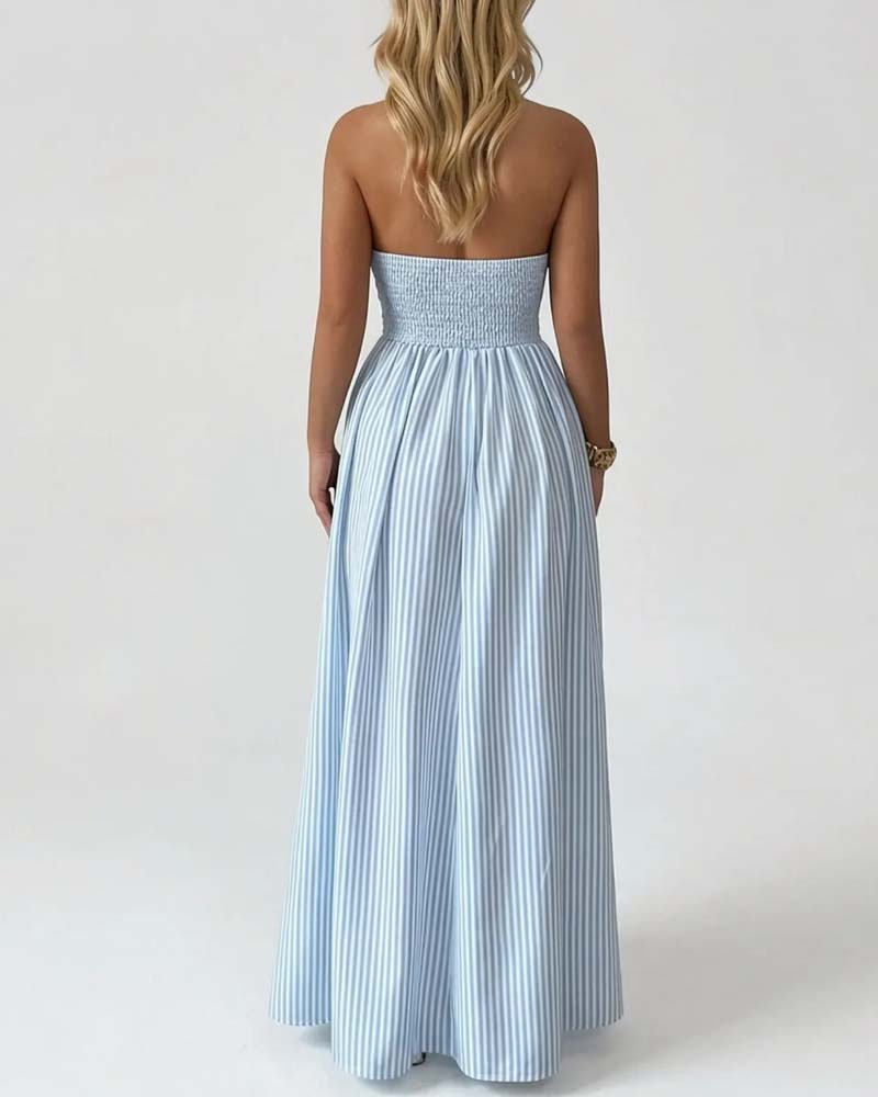 Robe maxi rayée femme look décontracté et élégant en plein pied