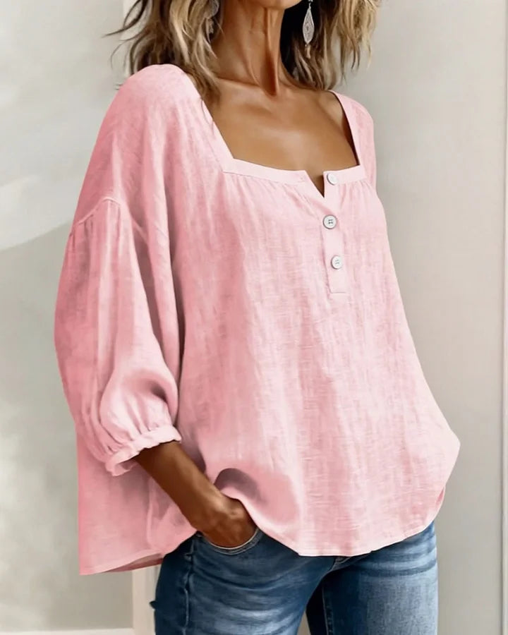 Blouse en coton à encolure carrée et manches longues