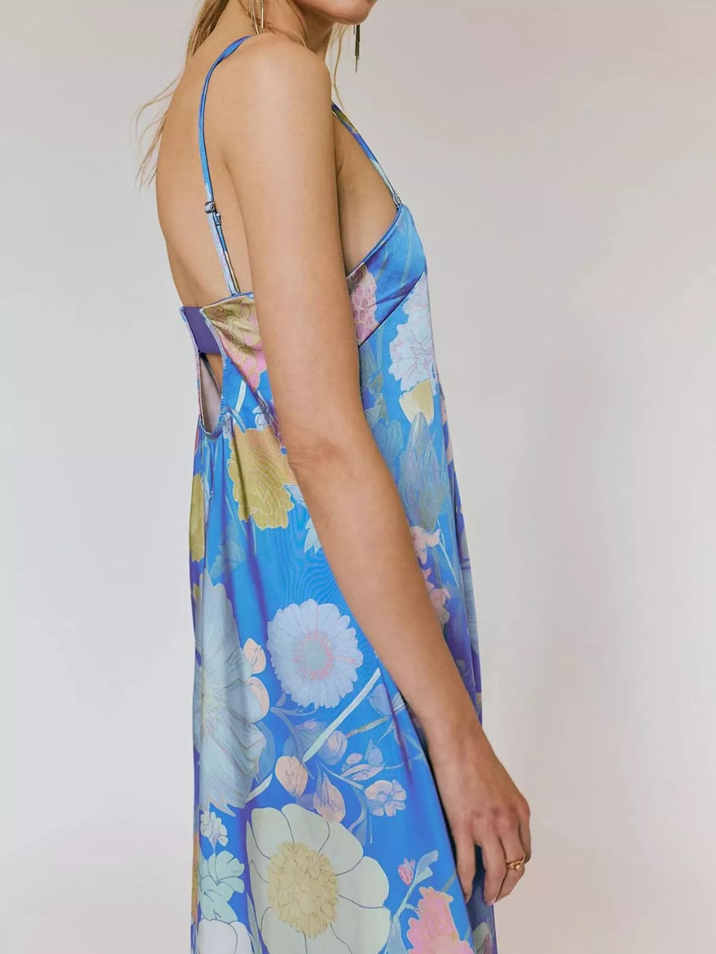 Robe maxi sans manches à imprimé floral en polyester