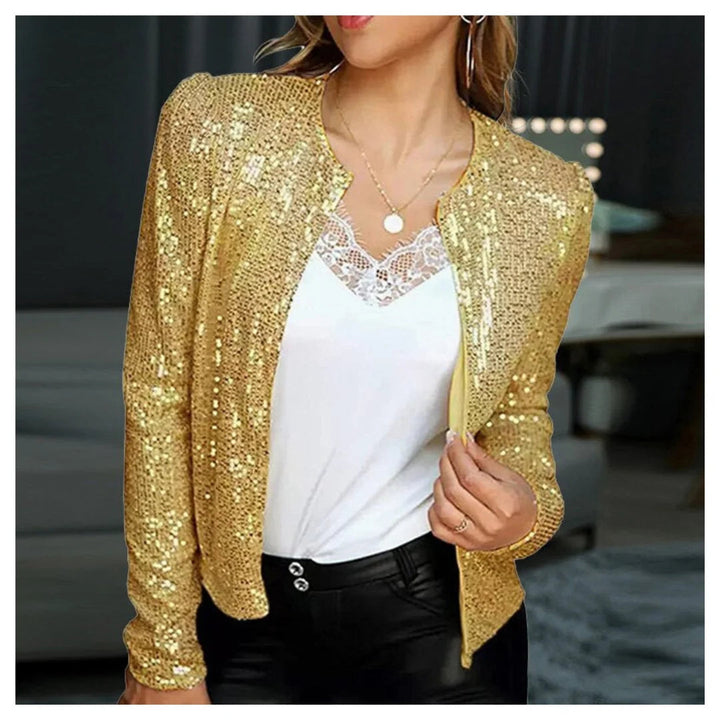 Veste de fête scintillante à sequins avec fermeture éclair frontale