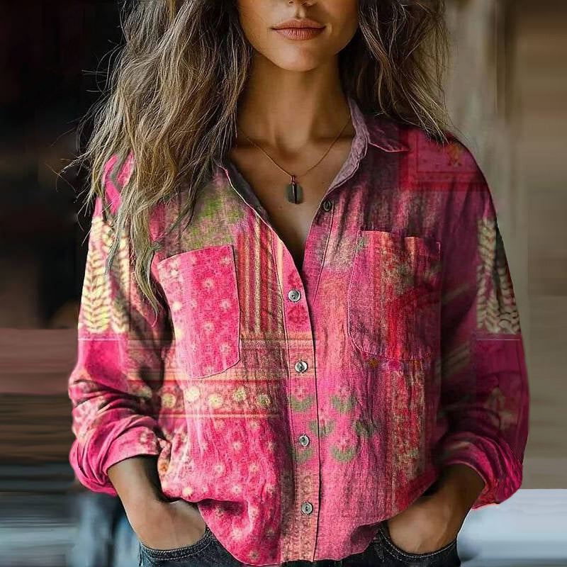 Blouse Vintage à Motif Bohème pour Femme