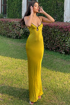 Robe maxi moulante dos nu à lacets pour femme, vue de dos