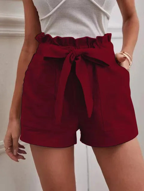 Shorts taille haute avec ceinture à nouer pour femmes