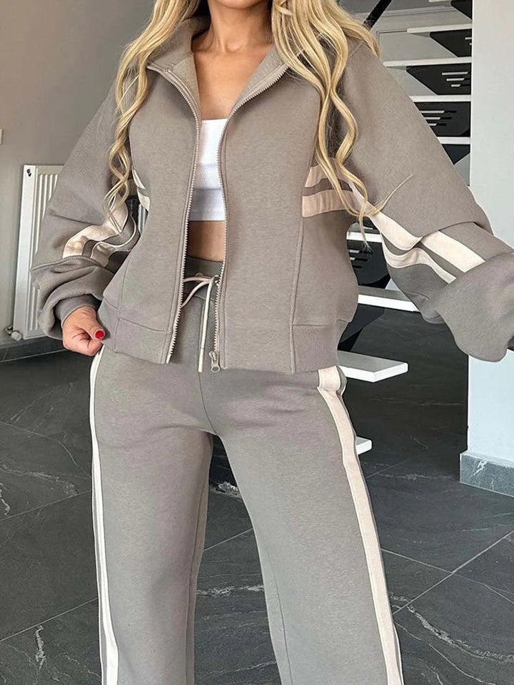 Ensemble décontracté confortable à fermeture éclair comprenant sweat-shirt et pantalon 2 pièces