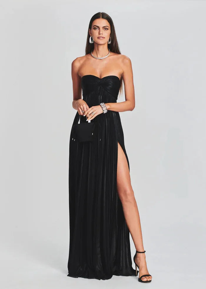 Robe de soirée chic argentée sans bretelles
