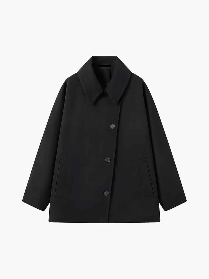 Manteau d'hiver oversize pour femme avec col à revers et boutons asymétriques