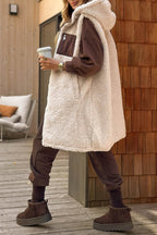 Gilet Long Réversible en Peluche - Gilet Douillet à Capuche en Sherpa