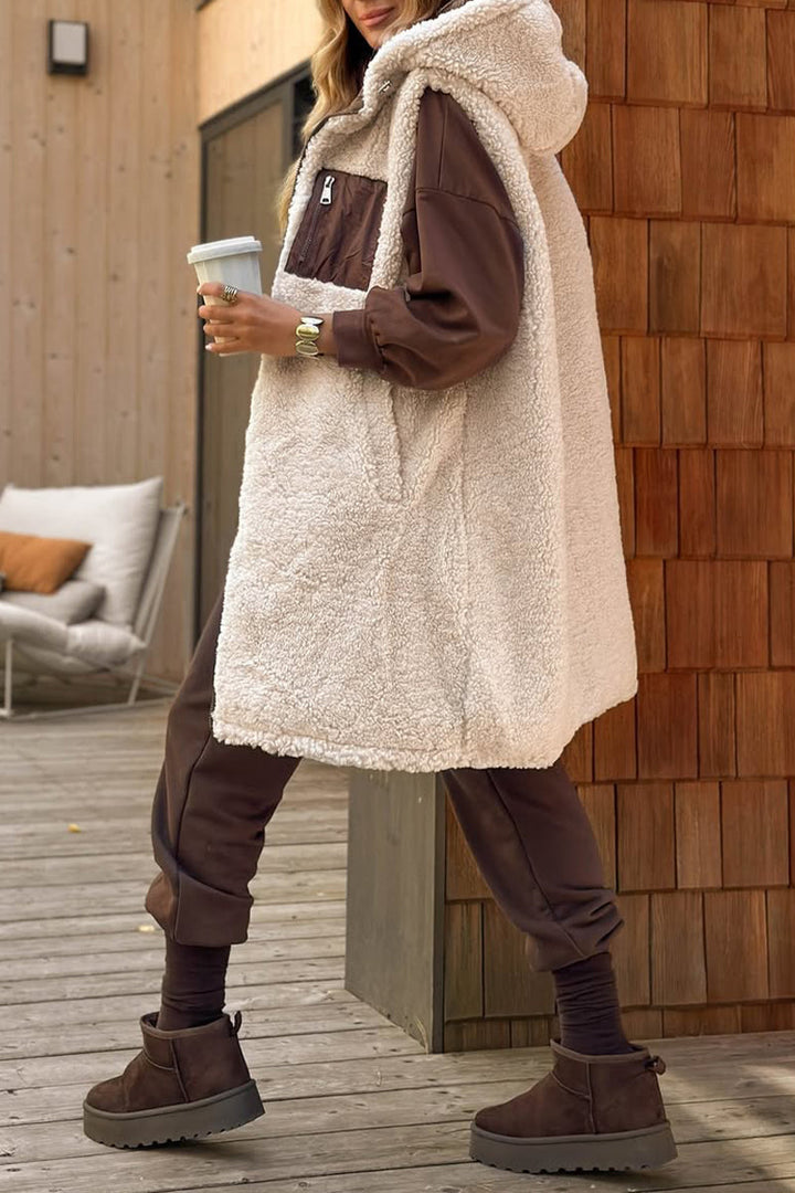 Gilet Long Réversible en Peluche - Gilet Douillet à Capuche en Sherpa