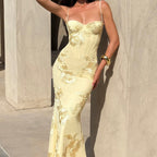 Robe longue à fines bretelles pour femme Élégante invitée mariage d'été