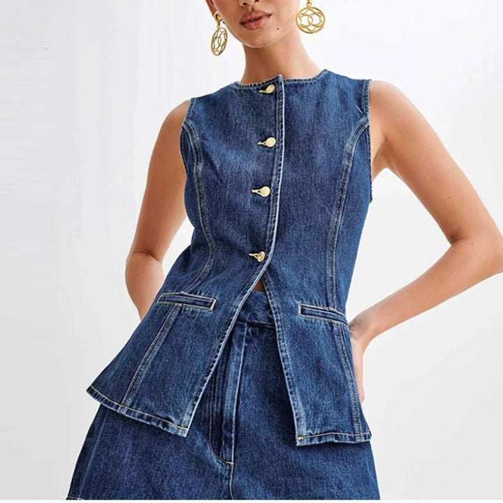 Ensemble deux pièces en denim pour femme