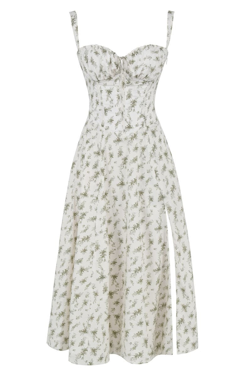 Robe moulante bustier à fleurs et taille découverte