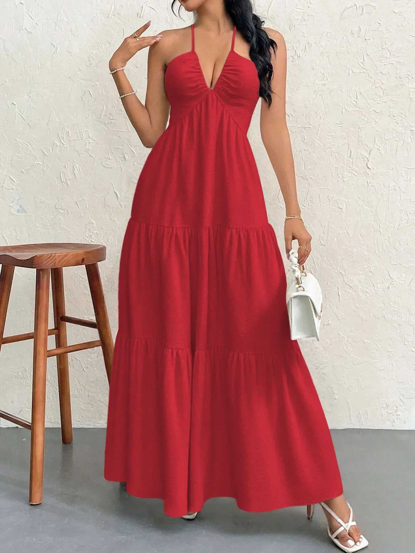 Robe Longue À Étage Dos Nu à Col Halter
