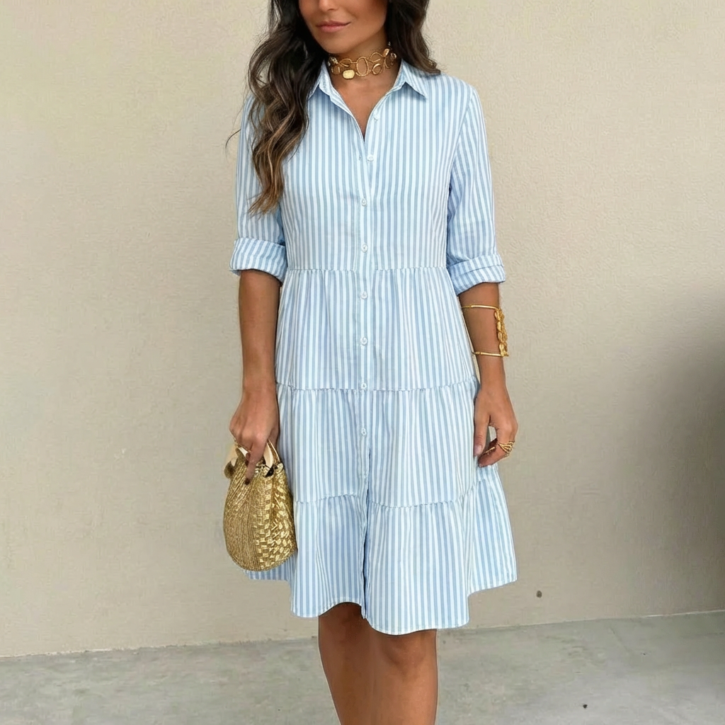 Robe légère à rayures à boutons pour femmes