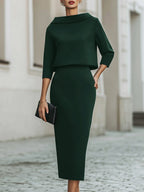 Ensemble Haut Col Bateau et Jupe Midi pour Femme