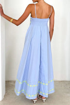 Robe longue à bretelles spaghetti brodée de fleurs