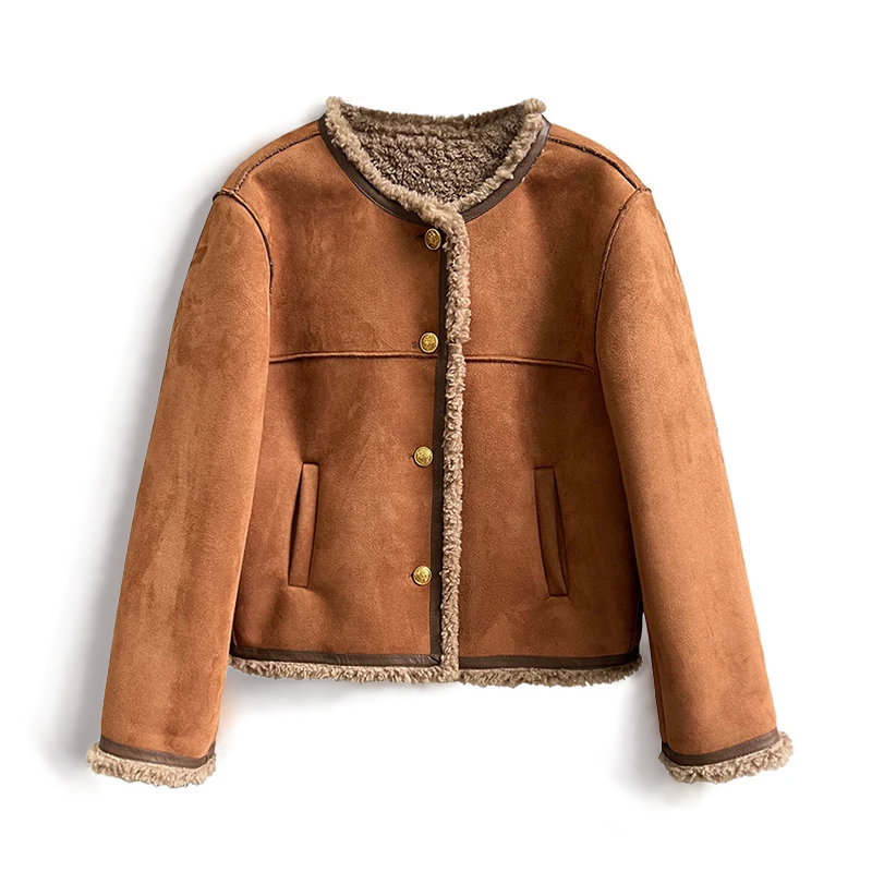 Veste boutonnée doublée en polaire confortable pour femmes