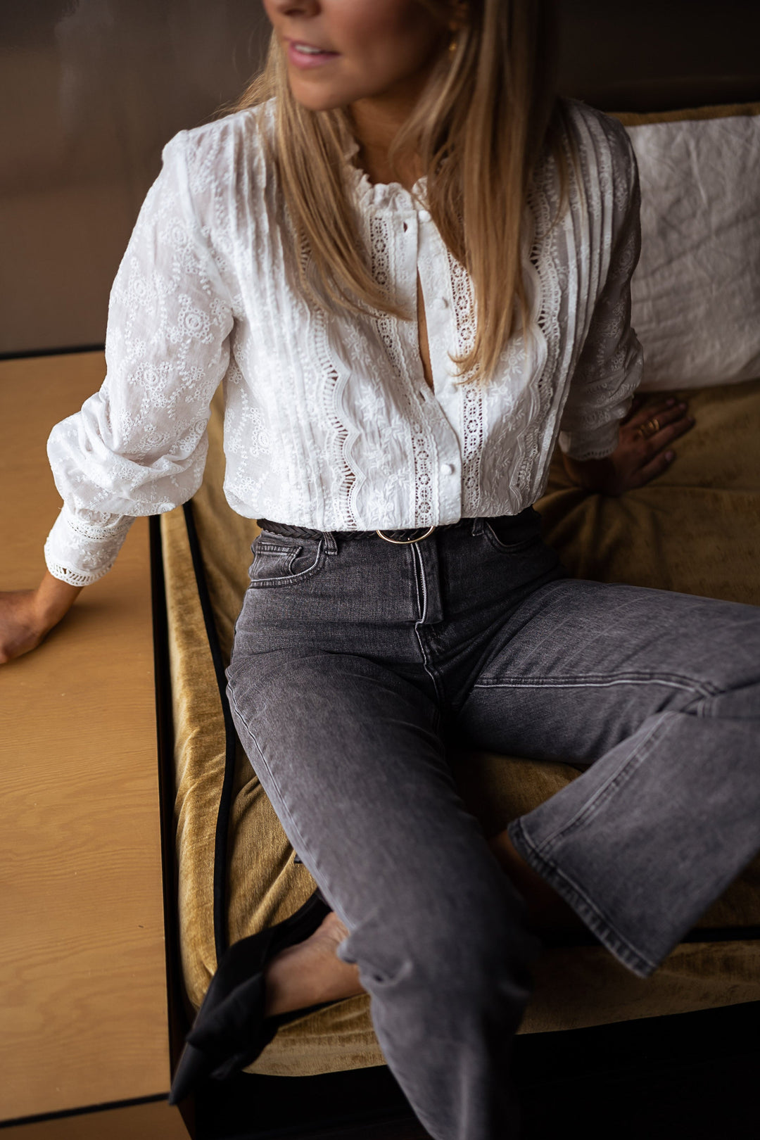 Chemise à boutons brodée style décontracté chic