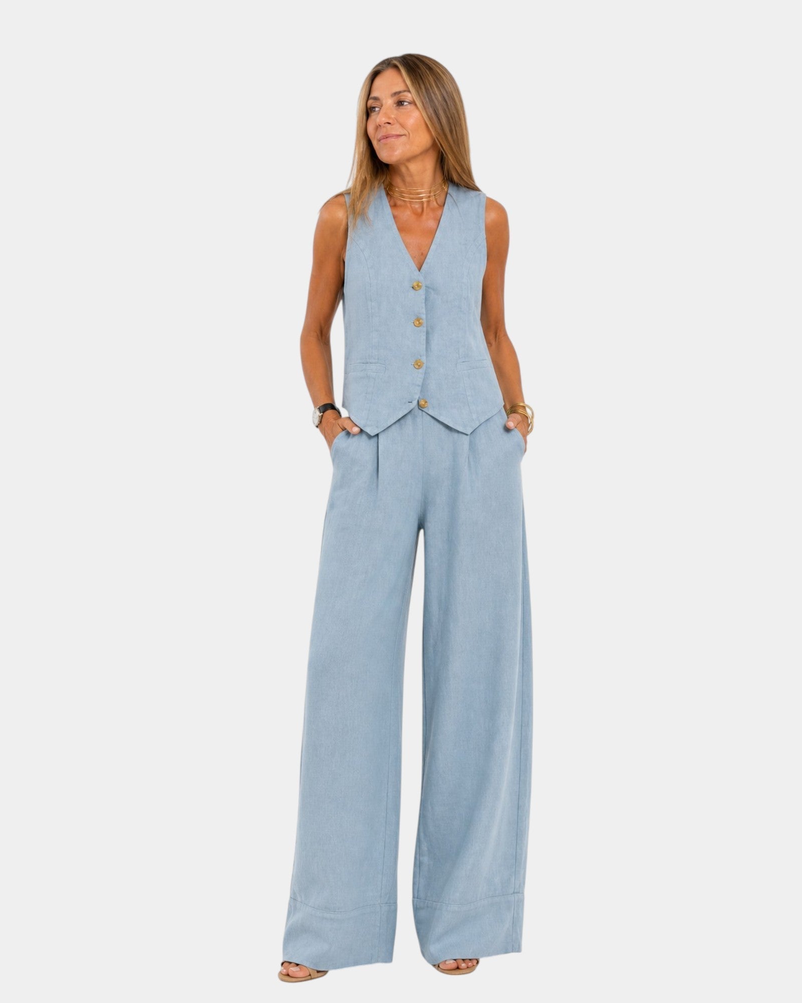 Ensemble Veste Ajustée et Pantalon Large pour Femme