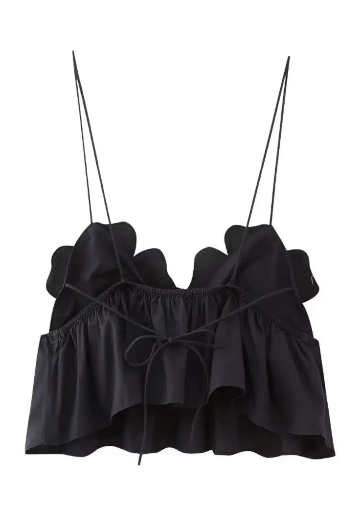 Haut noir en satin pour femme à col bénitier