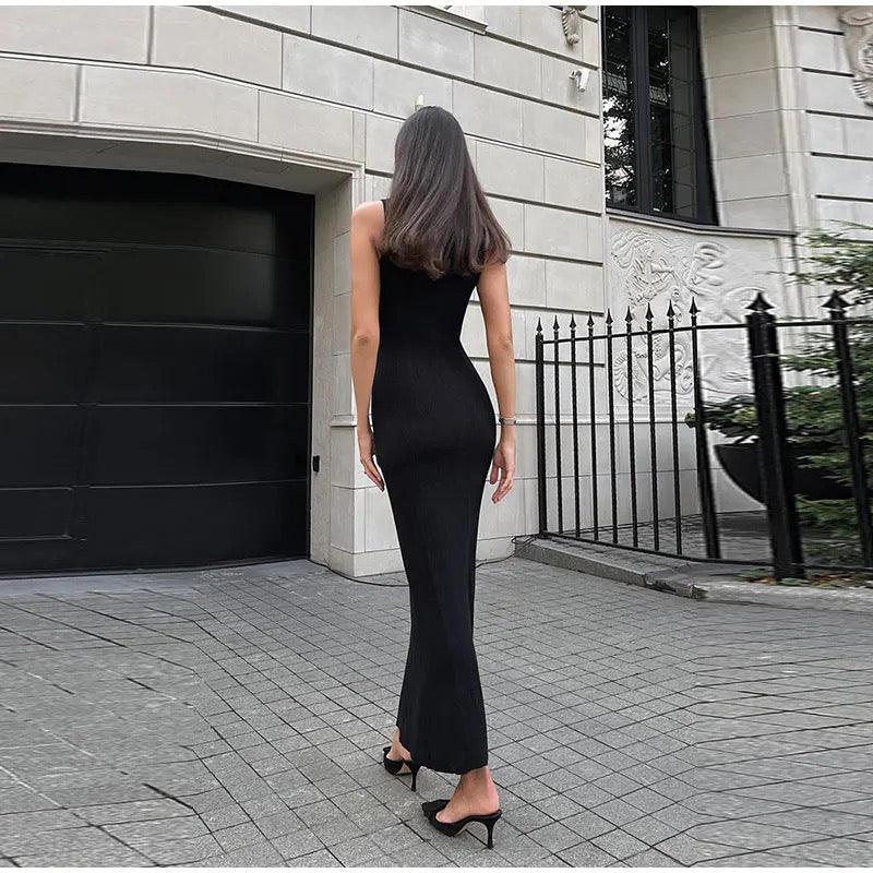 Robe midi sans manches en maille côtelée douce pour femme