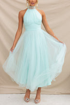 Robe longue en tulle à col licou avec détails froncés