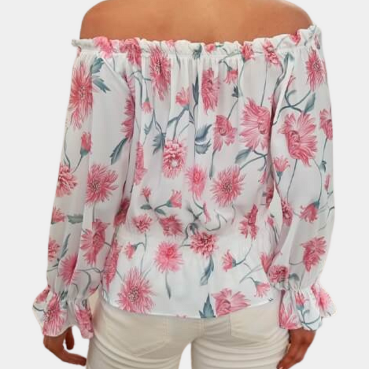 Blouse Carmen fleurie à épaules dénudées avec manches bouffantes