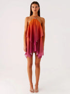 Robe courte à volants dégradé rose