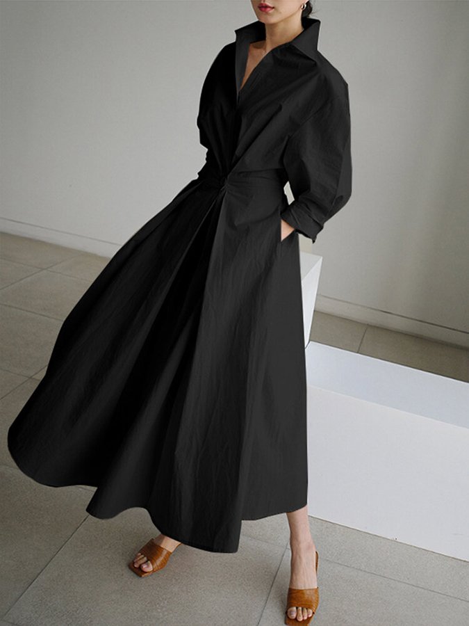 Robe longue pour femmes avec poches et détails à boutons