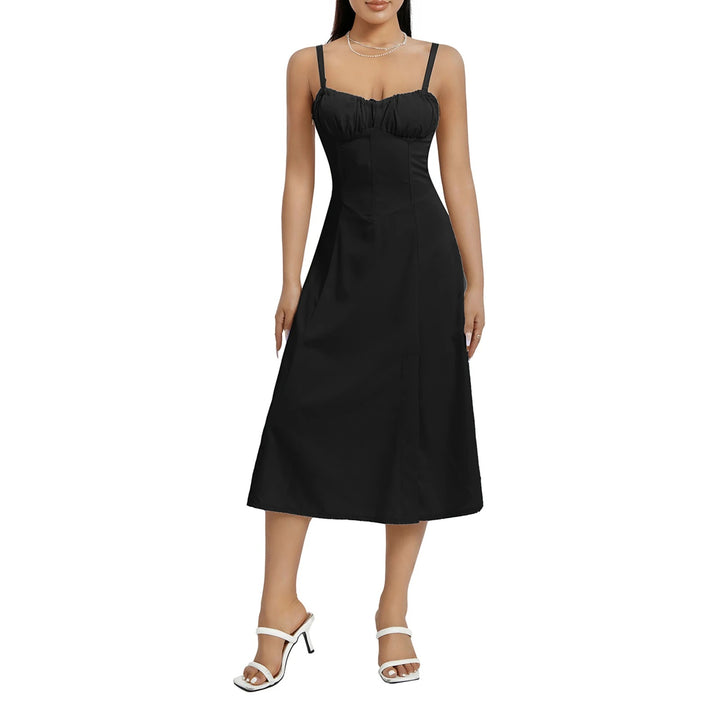 Pauline Laurent® | Robe satinée midi à bretelles fines