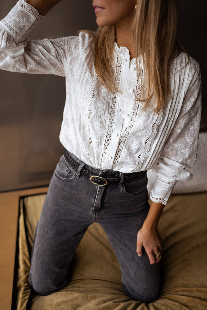 Chemise à boutons brodée style décontracté chic