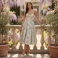 Robe mi-longue corset florale pour femme avec décolleté en cœur