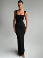 Robe Maxi Moulante Col Carré Robe de Soirée Sculptante