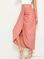 Jupe mi-longue drapée taille haute