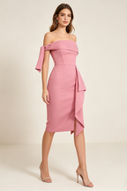 Robe midi rose à une épaule avec détail nœud
