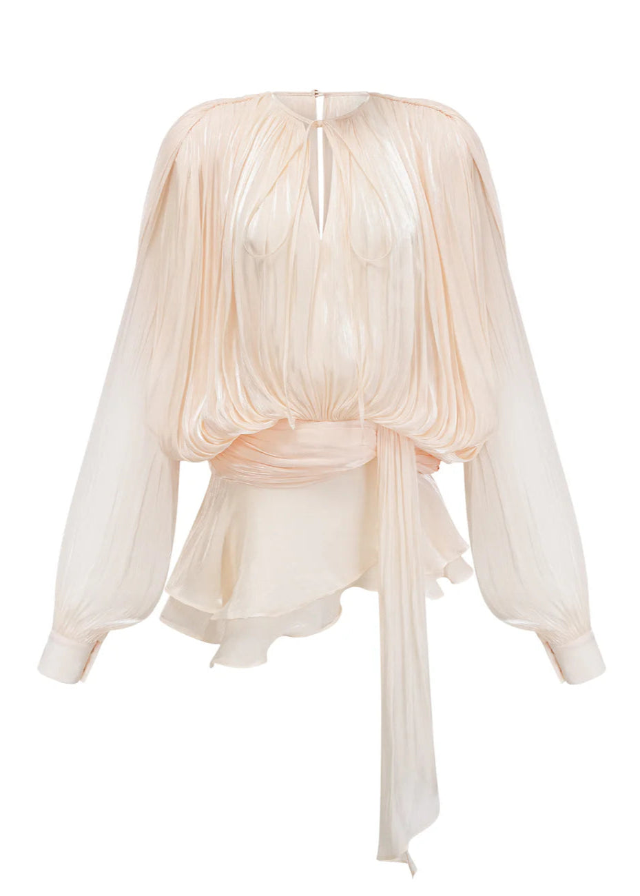 Robe mi-longue en satin champagne Estelle