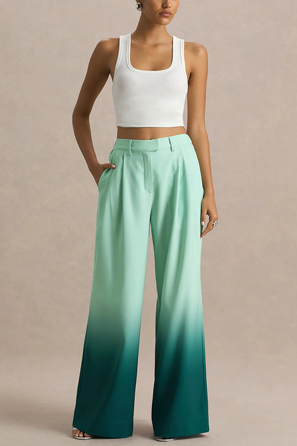 Pantalon fluide à jambes larges ombré avec taille élastique et poches
