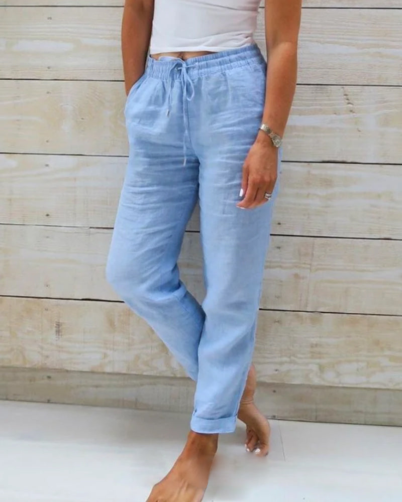 Pantalon extensible en mélange de lin