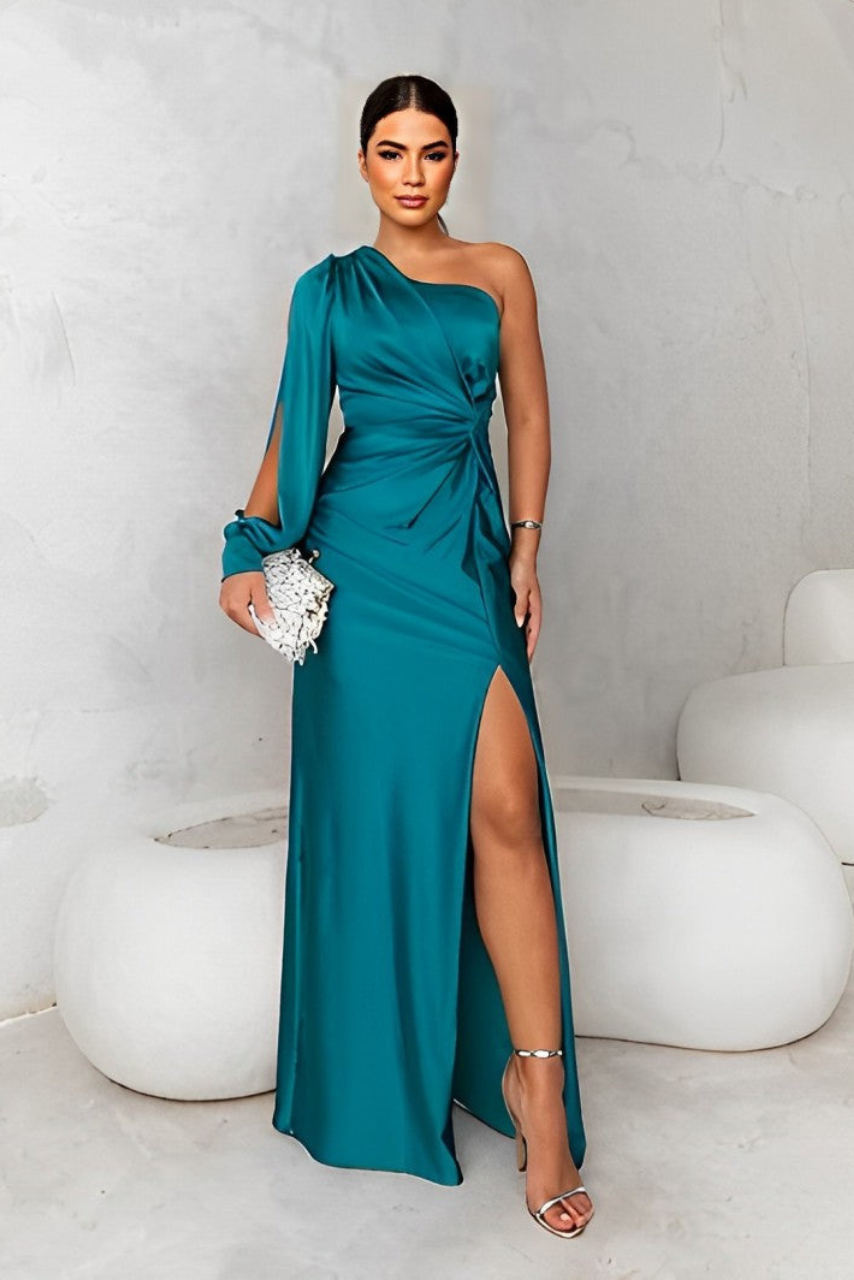 Robe maxi asymétrique en tissu doux au toucher