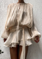 Robe mi-longue en satin champagne Estelle