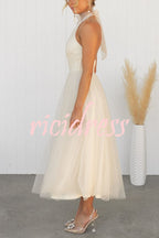 Robe longue en tulle à col licou avec détails froncés