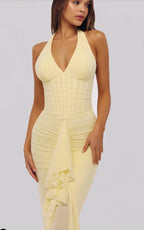 Robe longue Soleya à col licou froncée pour invités de mariage