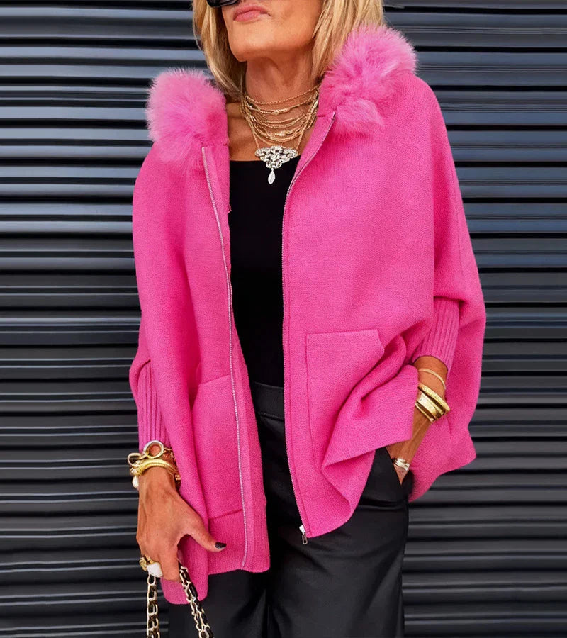 Manteau décontracté à capuche avec col en fourrure luxueuse