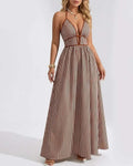 Robe Maxi Rayée Col V Sans Manches Femme