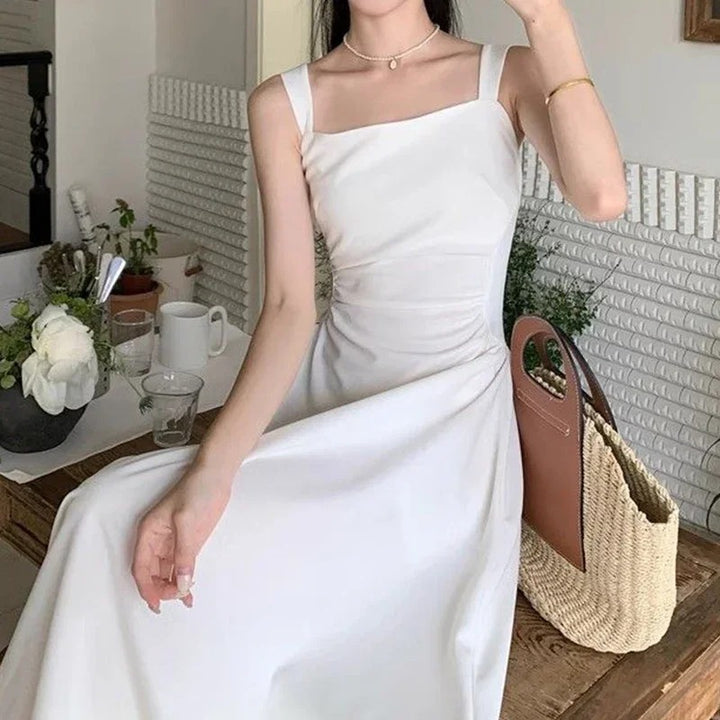Pauline Laurent® | Robe midi blanche à encolure carrée