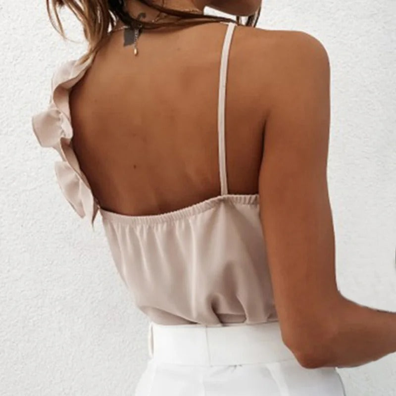 Léa Blanchet® | Asymmetrisches Rüschen-Top mit Spaghettiträger