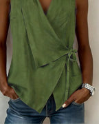 Blouse sans manches portefeuille pour femmes