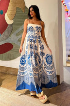Robe midi bleu en polyester à bretelles spaghetti