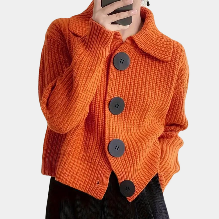 Cardigan élégant à gros boutons pour l'automne et l'hiver