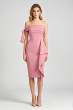 Robe midi rose à une épaule avec détail nœud